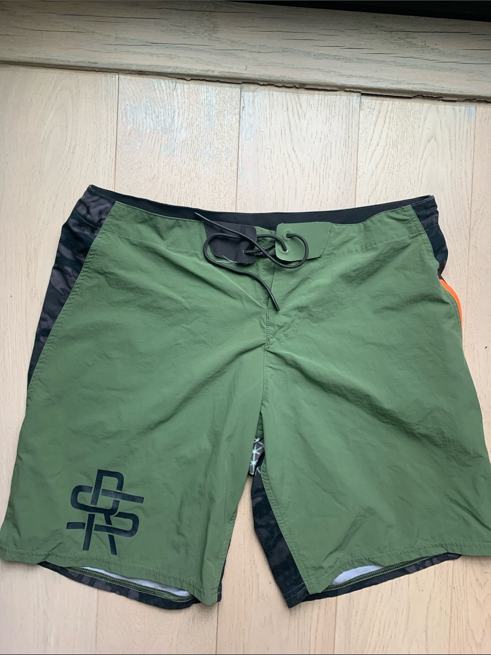 Reebok Green Board Shorts with Black Waistband and Orange Trim